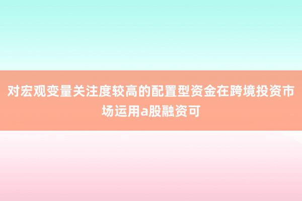 对宏观变量关注度较高的配置型资金在跨境投资市场运用a股融资可